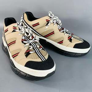 BURBERRY by RICARDO TISCI Tan Black Red Stripe Mesh Low Top Sneakers